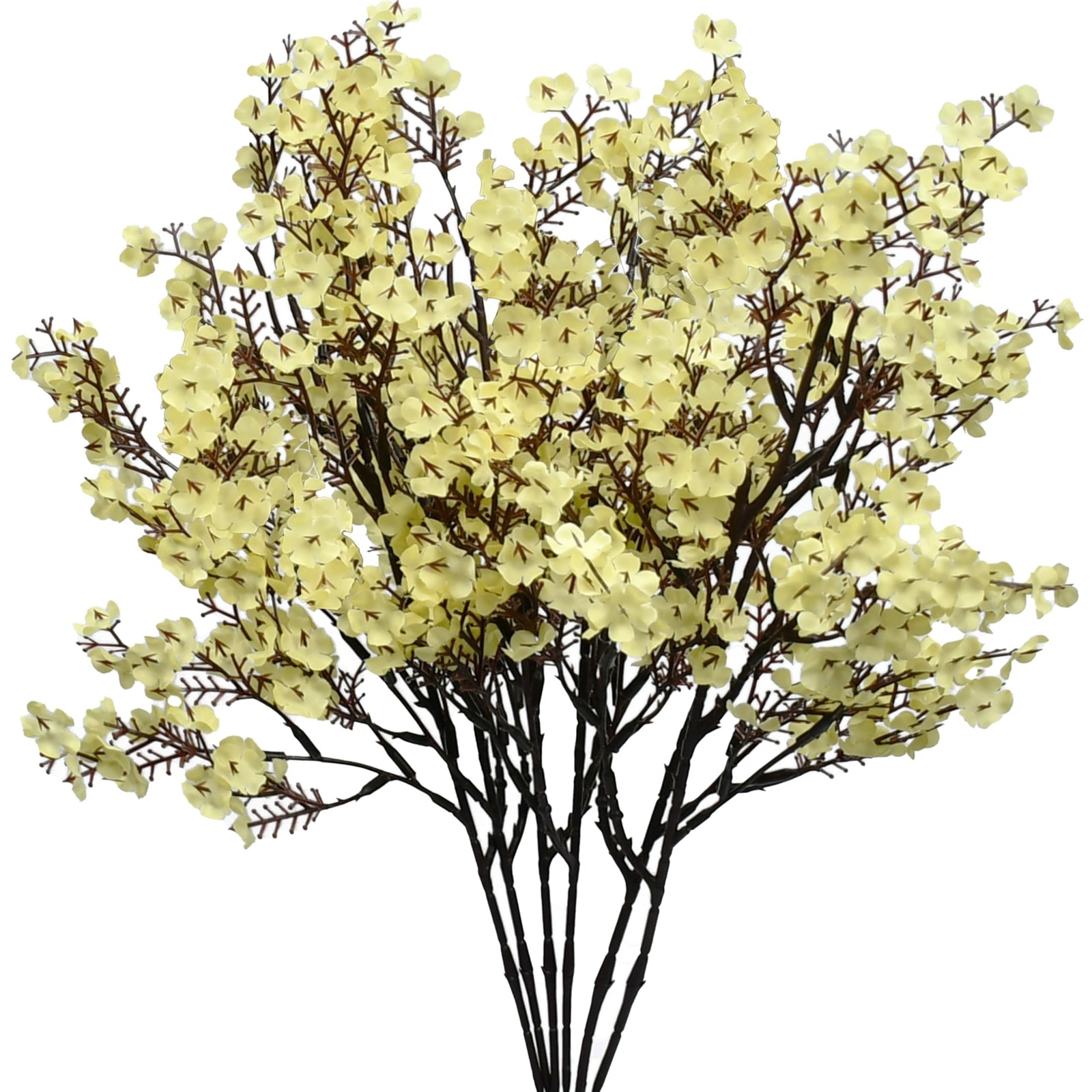 6 Bundles Light Yellow Artificial Babys Breath Silk Gypsophila 18.5 In Decor