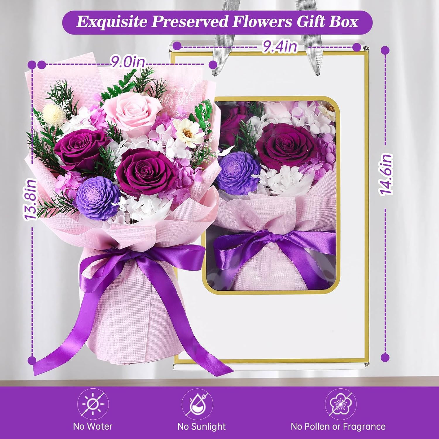 Flowers Gifts for Women, Flower for Delivery, Preserved Purple Roses Bouquets, A