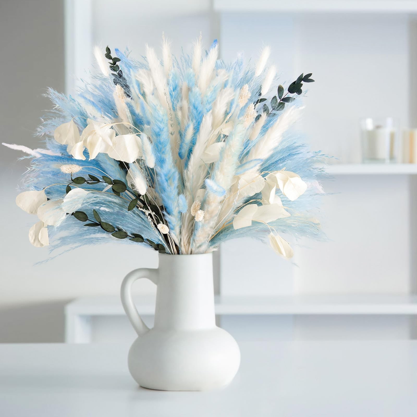 N&T NETING 101Pcs Blue Pampas Grass Decor Natural Dried Floral Pampas Grass L…