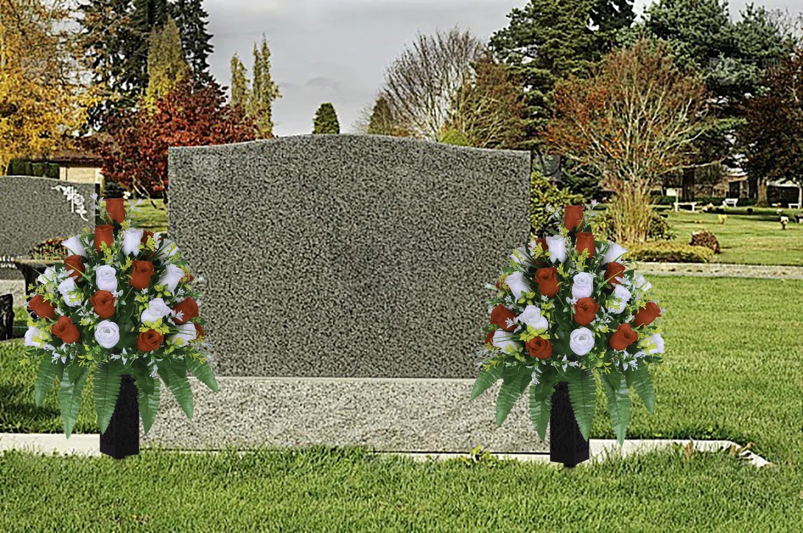 Artificial Cemetery Flowers, Gravesite Decoration Roses, Memorial Bouquets wi…