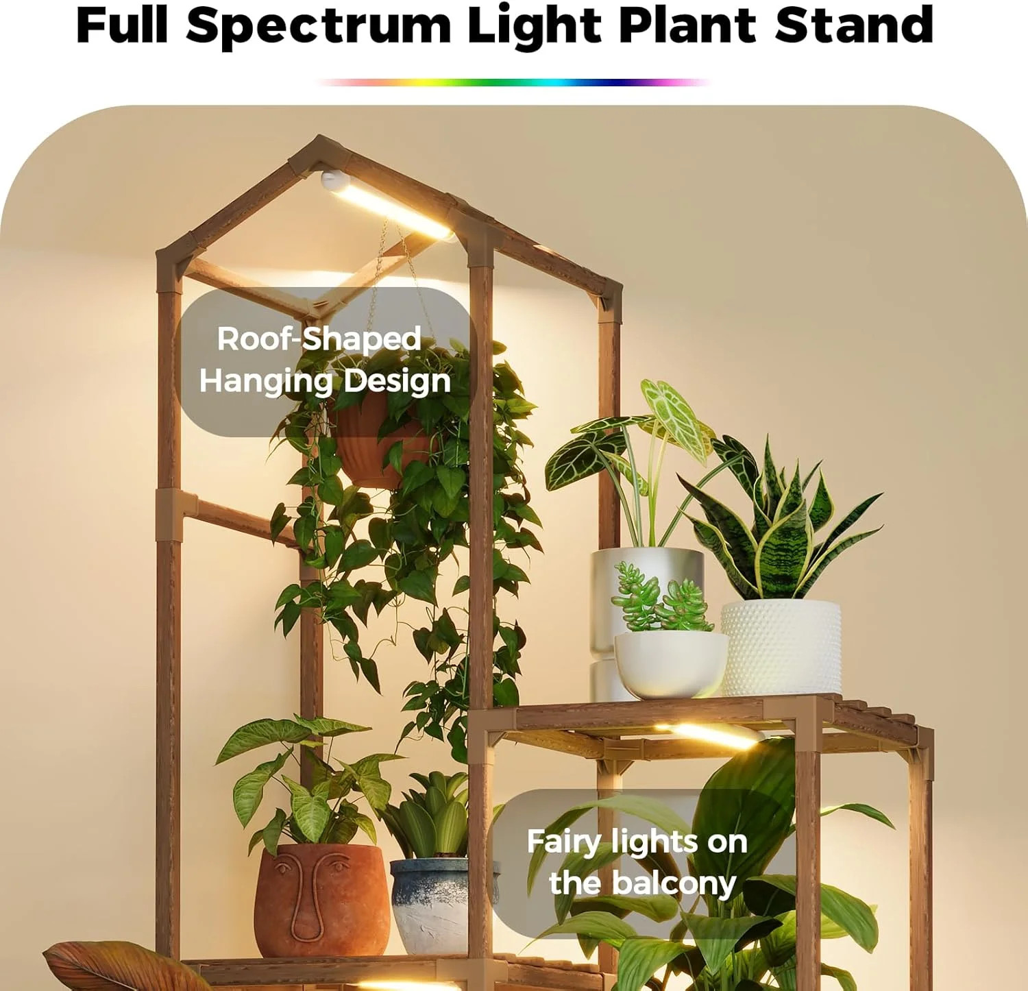 Bamworld Tall Corner Plant Stands with Grow Lights Indoor Outdoor Plant Shelves