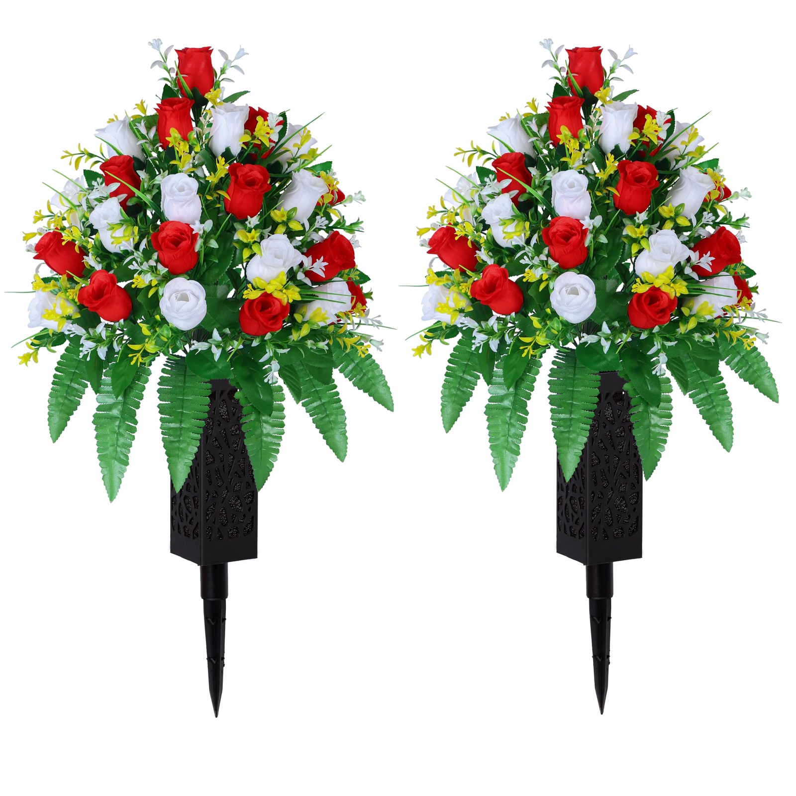 Artificial Cemetery Flowers, Gravesite Decoration Roses, Memorial Bouquets wi…