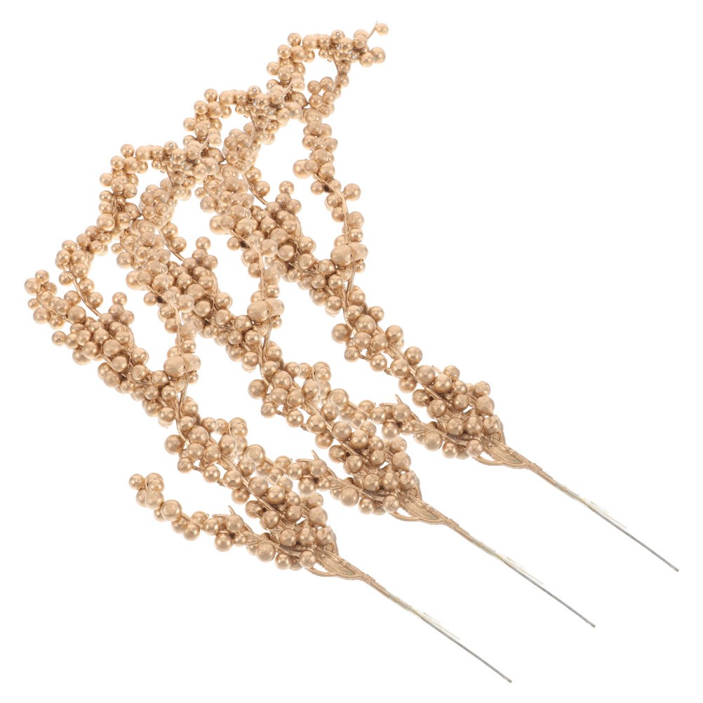3pcs Christmas Simulated Berry Branches Christmas Tree Branch (Golden)