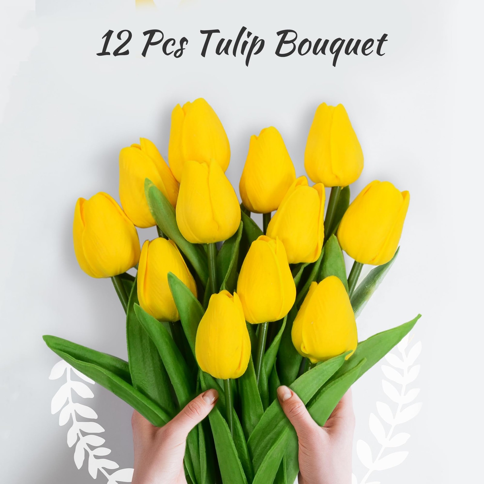 12 PCS Yellow Tulips Artificial Flowers 13.4 Inch Silk Fake Spring Decor