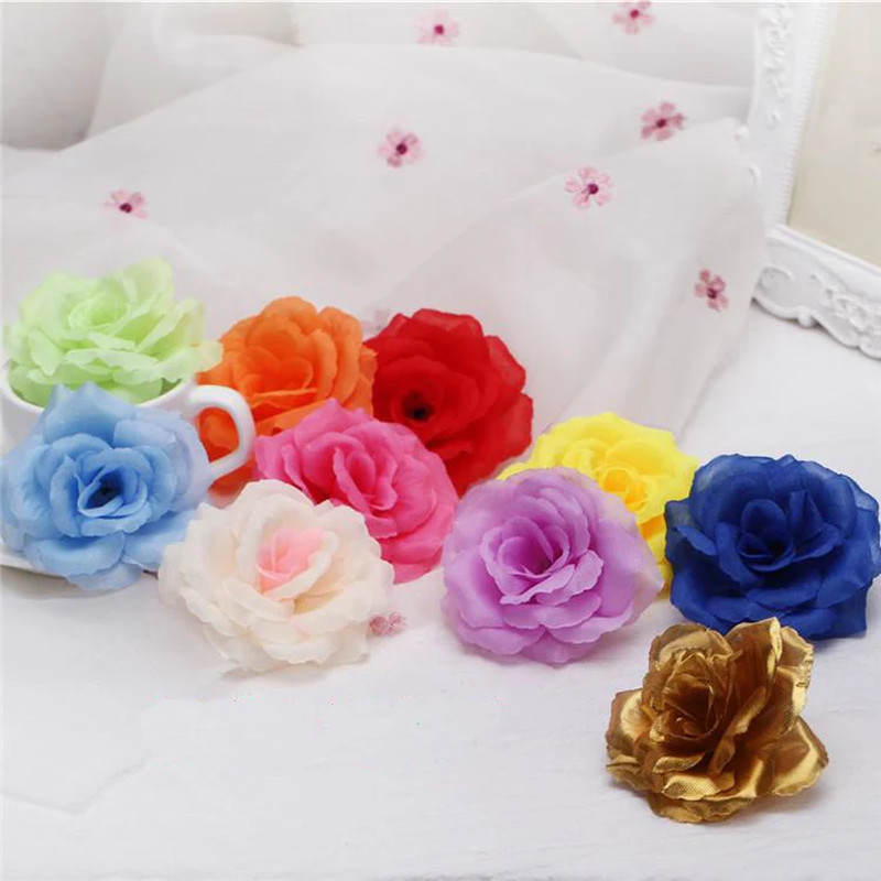 10Pcs Black Silk Rose Flower Heads for Wedding Decor – 8Cm