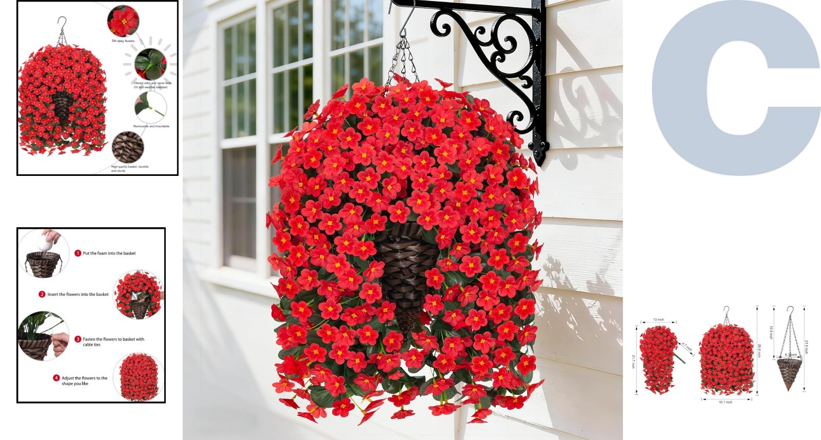 Gorgeous Faux Hanging Orchid Flowers in Cone Basket – Indoor/Outdoor Charm
