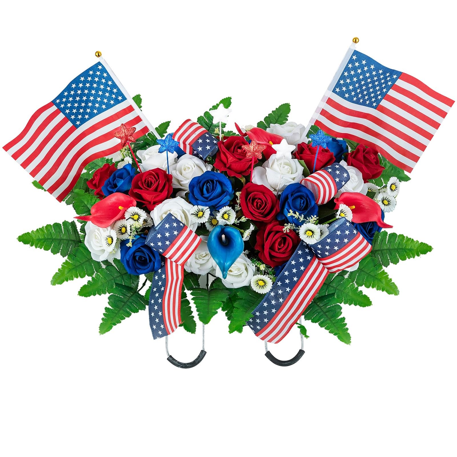 Memorial Day Decorations for Cemetery Patriotic Red White Blue Headstone Flow…