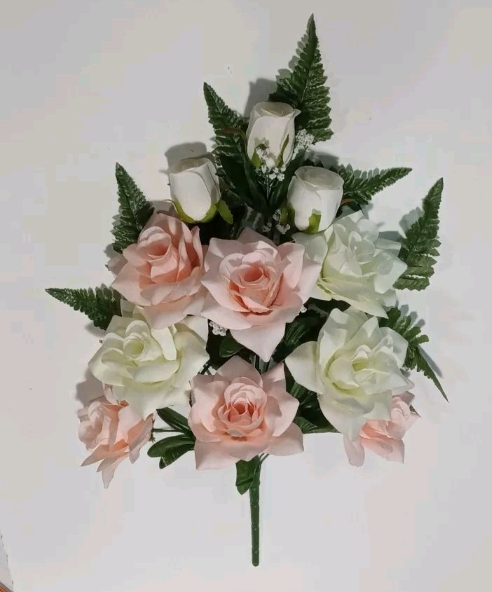 Peach Cream Silk Rose Flower 20″ Mixed Bush Bridal Wedding Home Decor BP2135