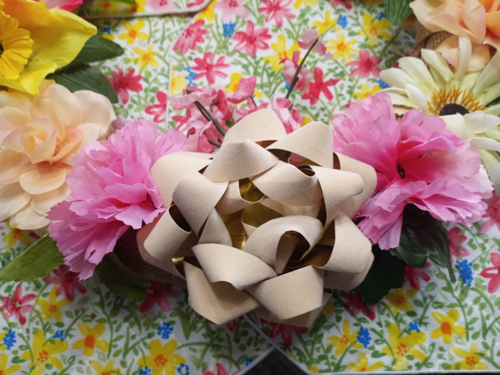 Homemade 14″ Artifical flower Spring Summer Welcome Floral Burlap Door Wreath