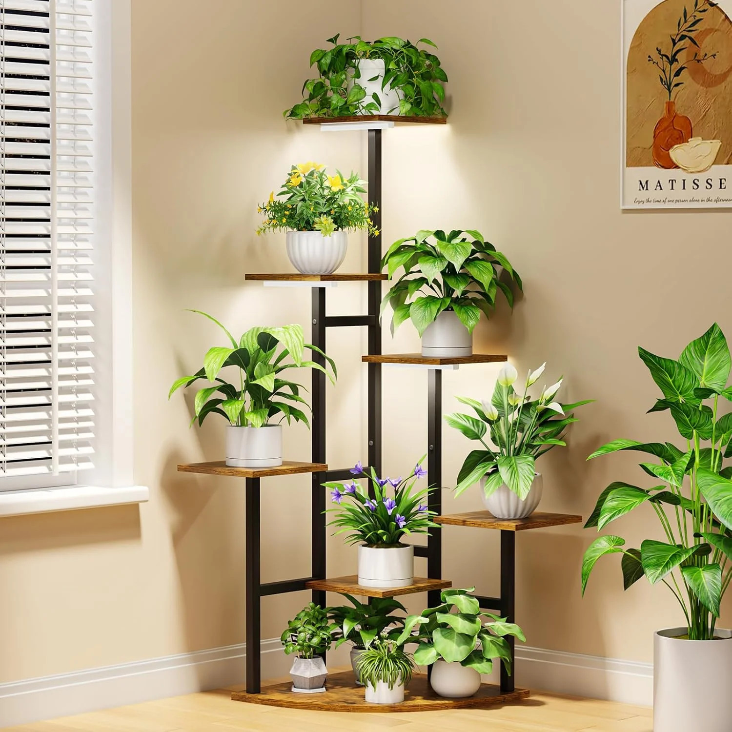 Corner Plant Stand Indoor with Grow Lights, 7 Tiered Plant Shelf Indoor, 43″ Cor