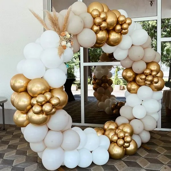 124PCS White Gold Balloon Garland Kit Arch Wedding Party Baby Shower Decor