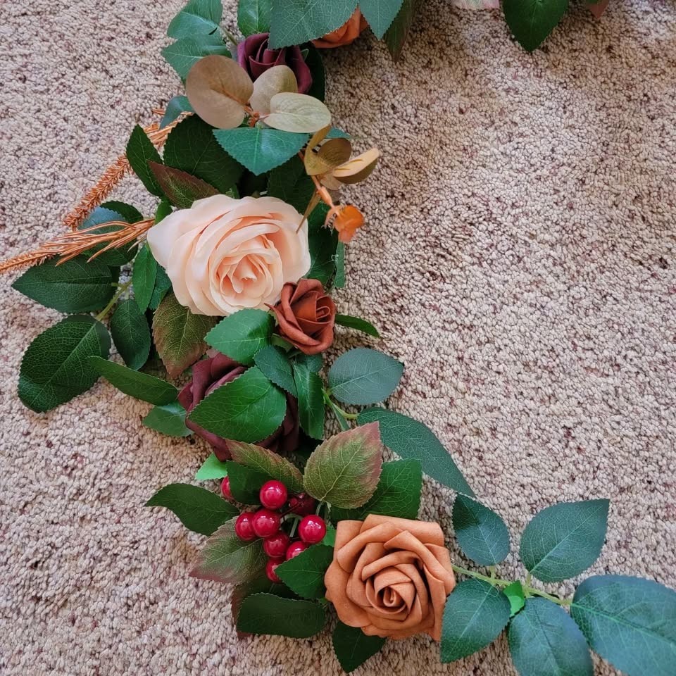 5.9 foot artificial terracotta rose and eucalyptus leaves floral garland