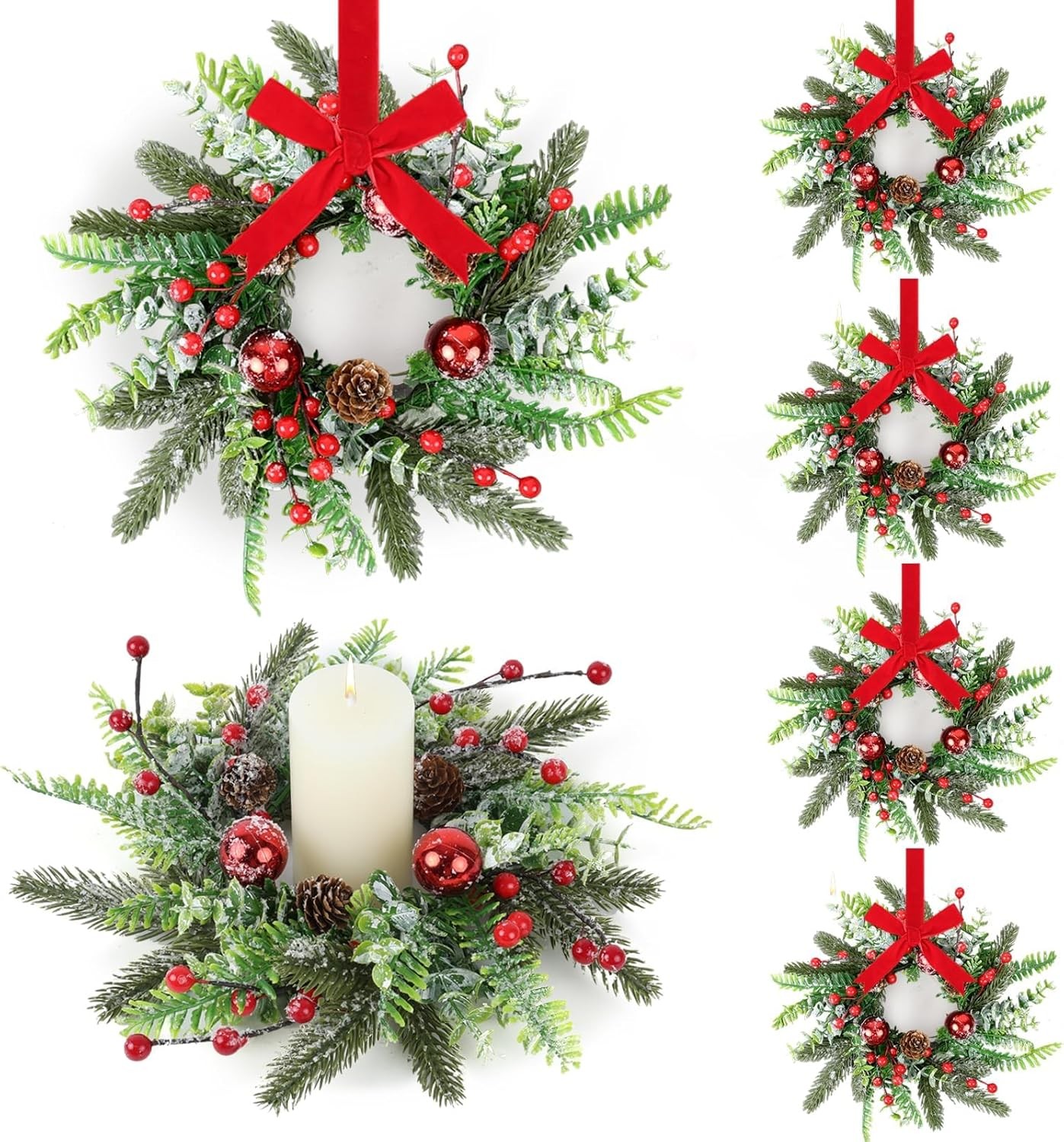 4 PCS Summer Lavender Tulips Candle Rings Wreaths Artificial Floral Pillar