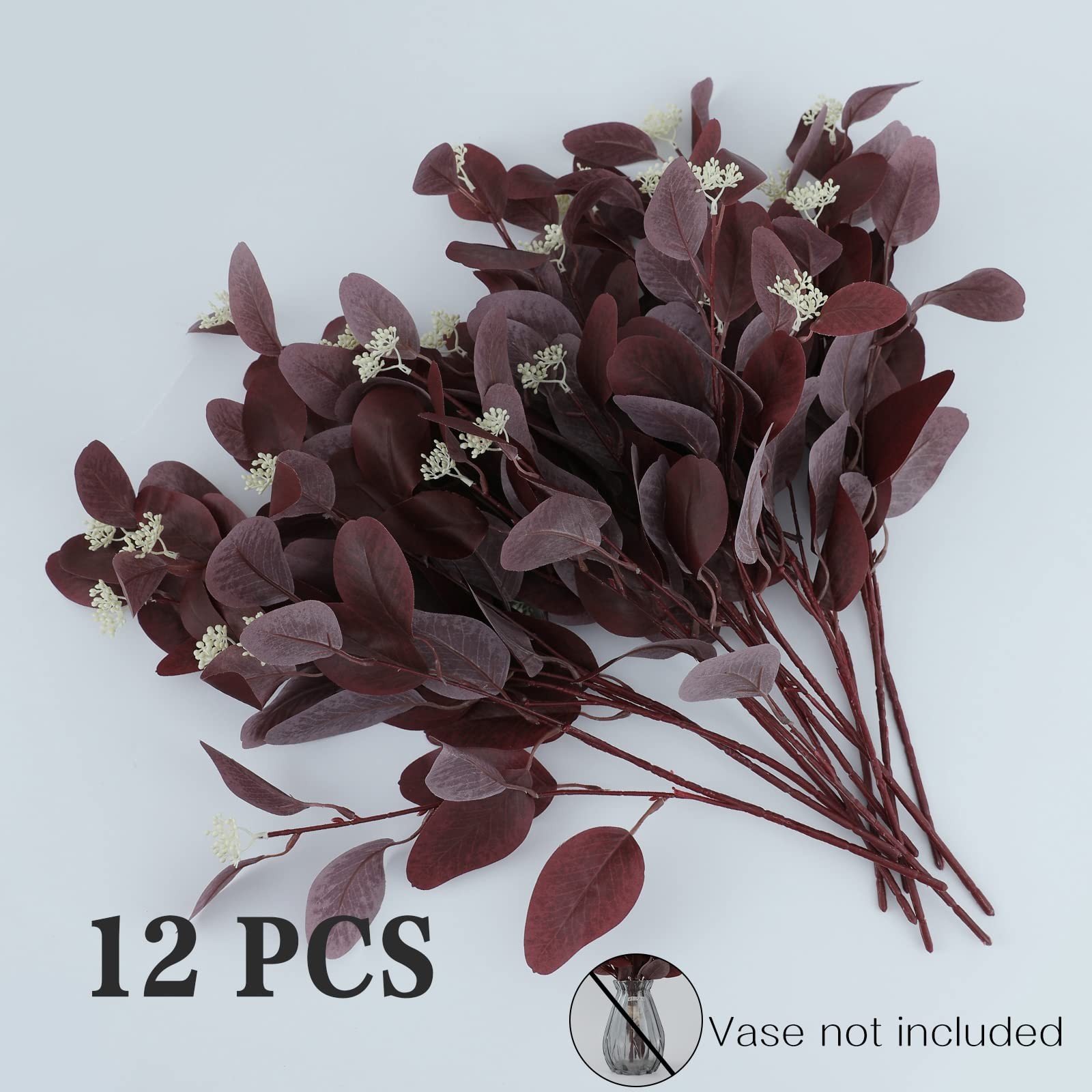 12Pcs Artificial Eucalyptus Stems, 20 Fake Silk Eucalyptu Leaves with Berries, G