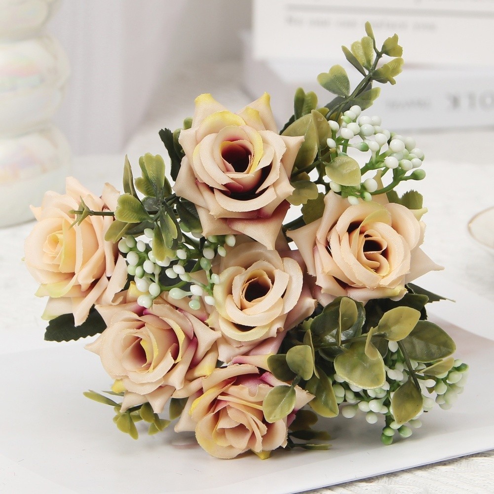 Home Decor Silk Rose Bouquet for Living Room Bedroom Table Centerpiece