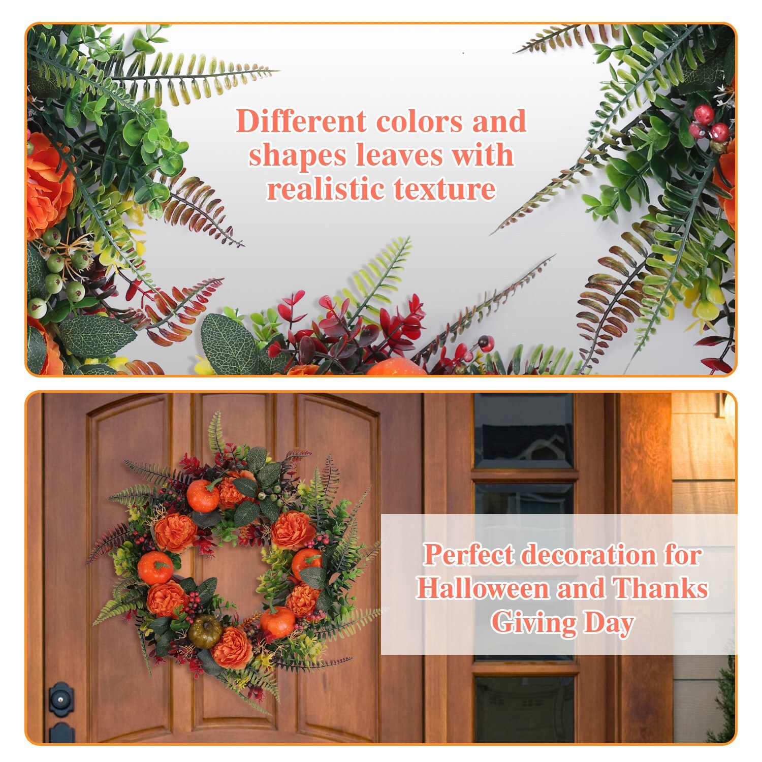 17″Autumn Wreath & Pumpkin Mixed Leaves Berries Flowers Fall Home Party Flowers