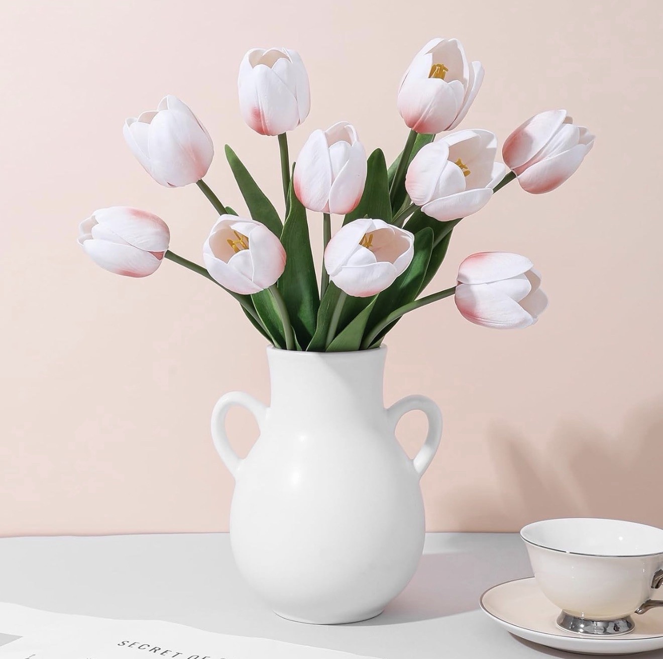 Set 10 NEW Martha Stewart artificial REAL TOUCH TULIPS Pink