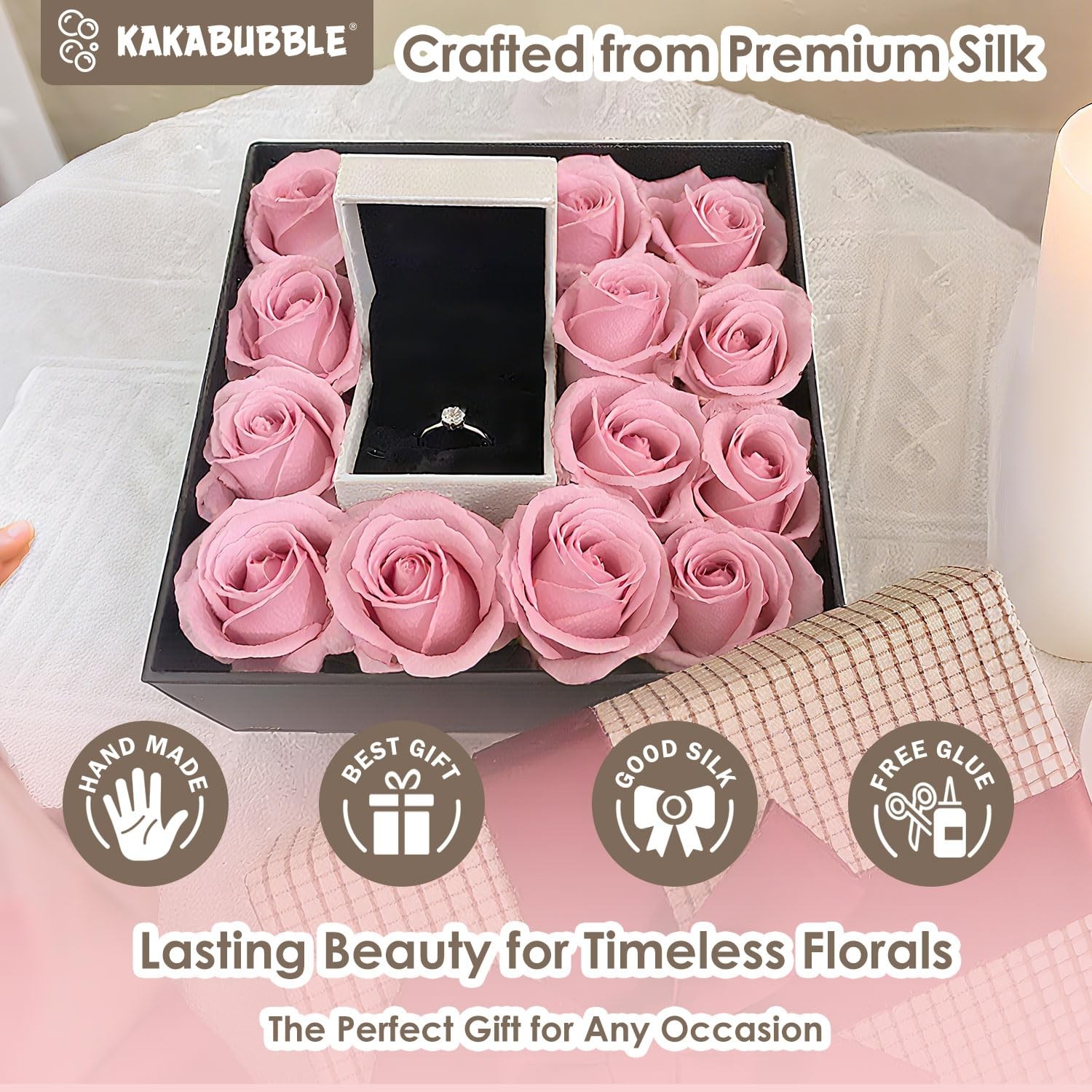 KAKABUBBLE 300PCS DIY Rose Petal Kit with Glue Gun, Sticks & Leafy Stems | Ha…