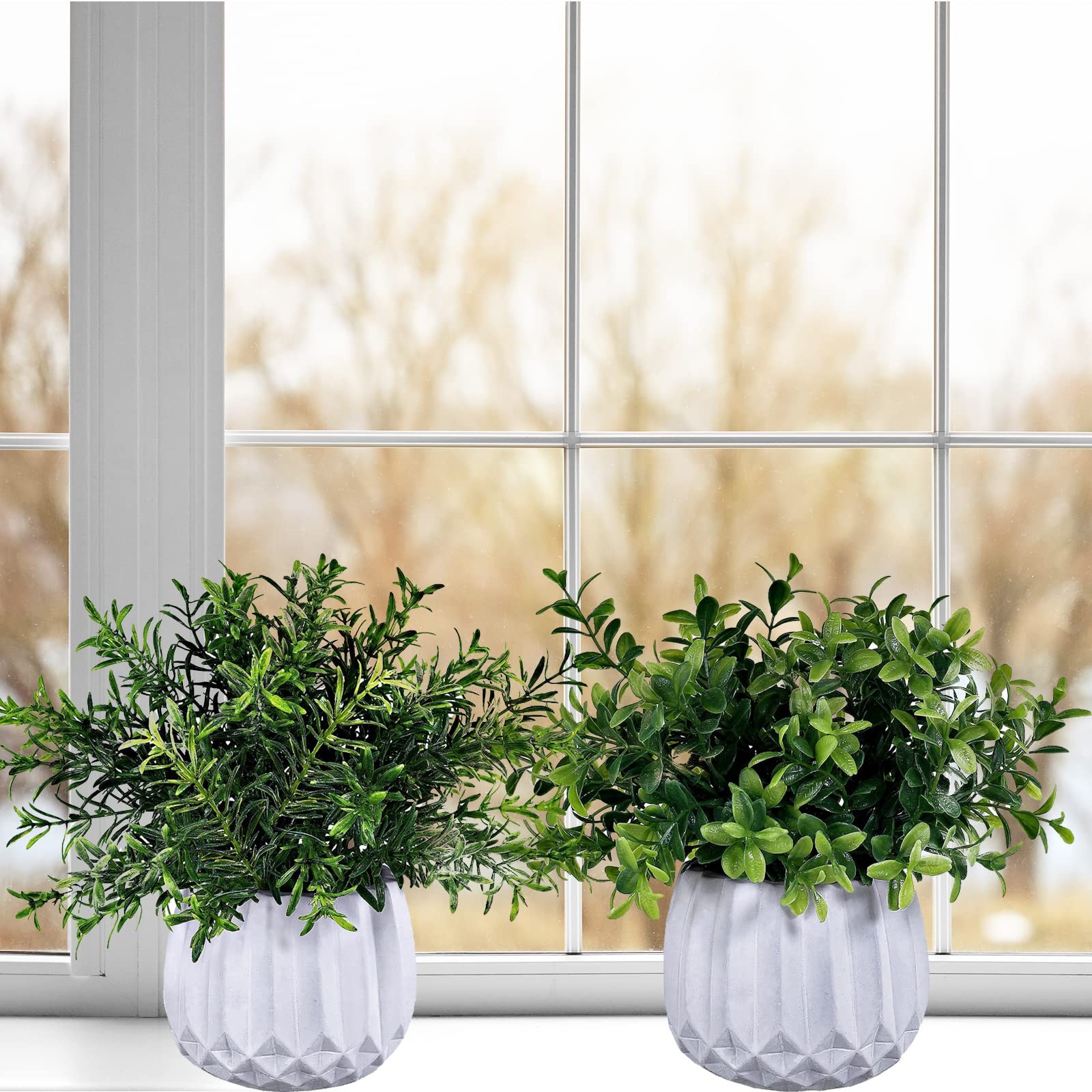 3 Pcs Faux Potted Plants Set – Artificial Eucalyptus, Rosemary, Boxwood Green…