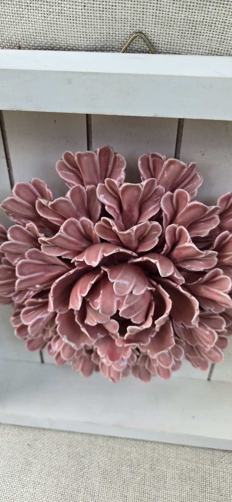 Peony Ceramic Wall 3D Decoration Pink 10.5”Square. Wall Decor Hook. Read