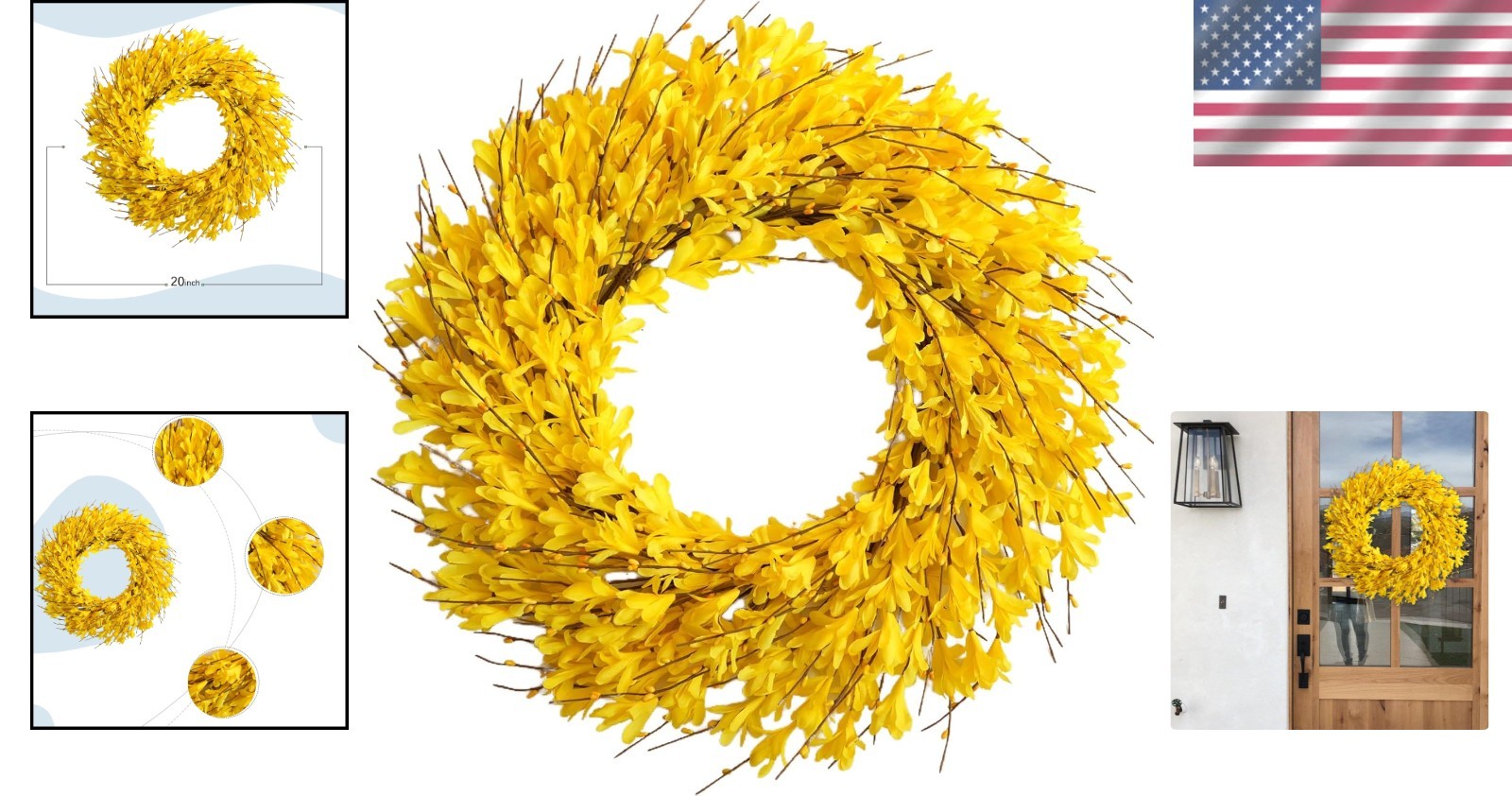 22-Inch Lifelike Forsythia Flower Wreath – Elegant Spring & Summer Decor