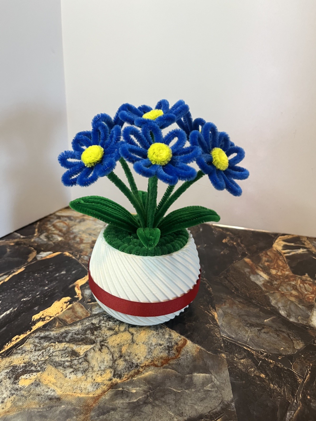 Blue Velvet Pipe Cleaner Flower Bouquet – Handmade Craft in Pot