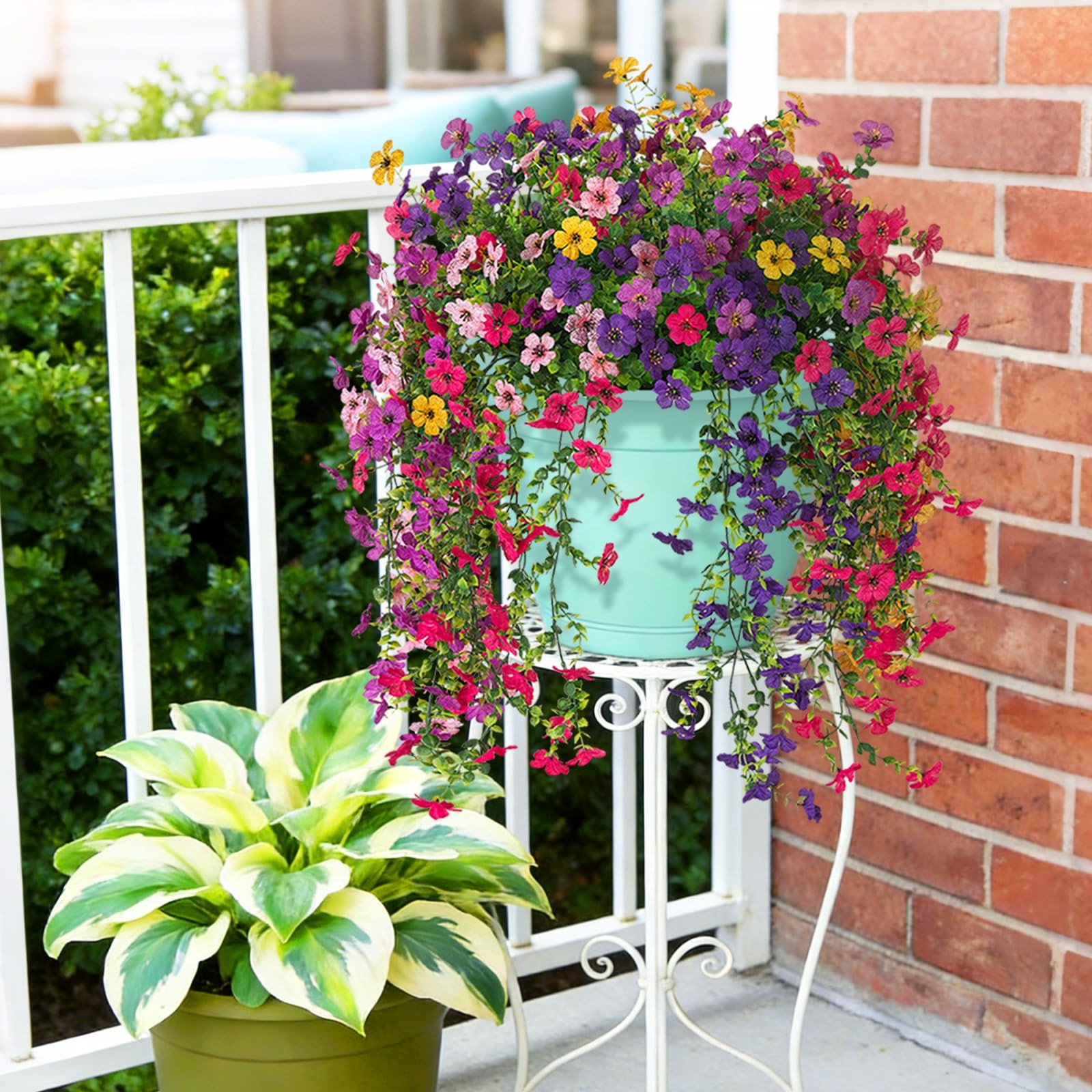 8PCS Artificial Hanging Fake Flowers for Outdoor Decoration Faux Silk Flowers…