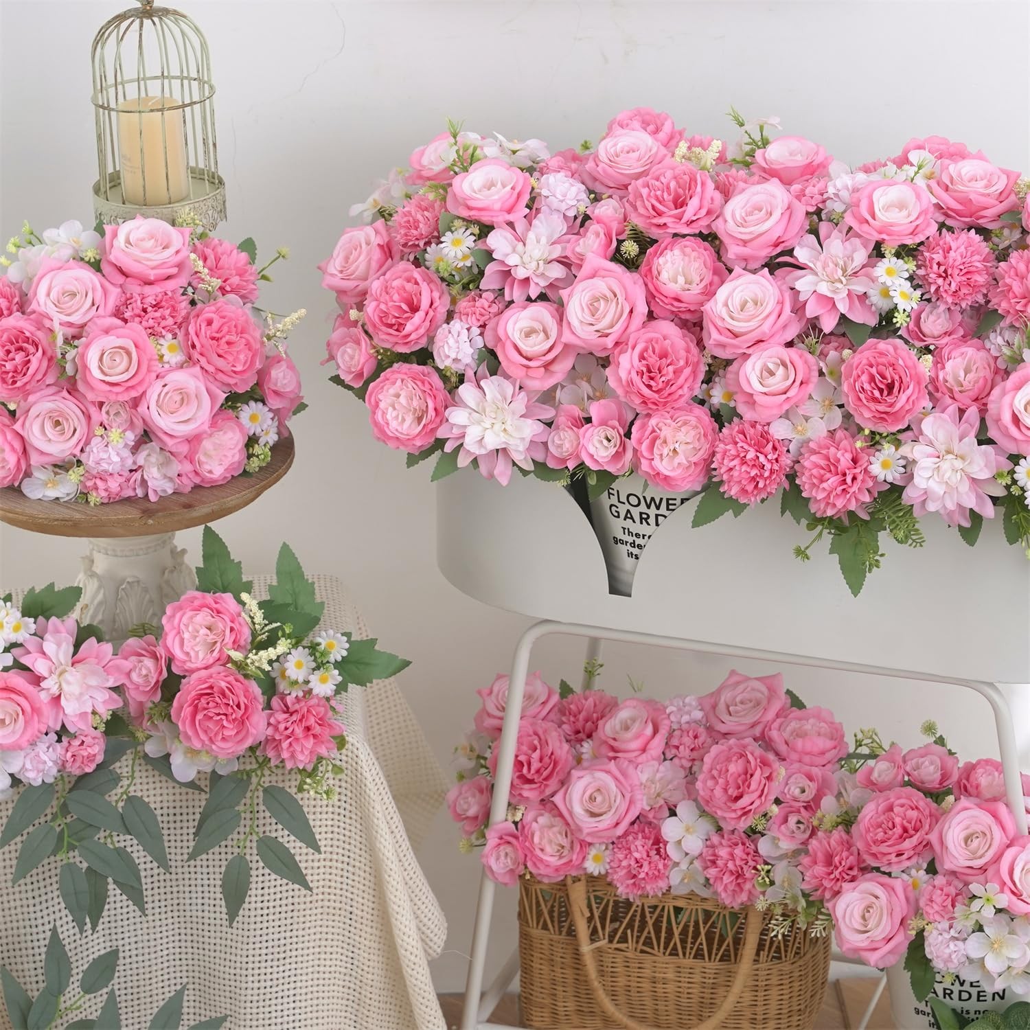 4 Pcs Mixed Artificial Flowers Small Peony Bouquet Fake Rose Silk Floral