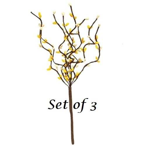 NEW PRIMITIVE Pip Berry Picks Stems 12″T YELLOW CREAM 3 pcs Crafts Cottage Farm