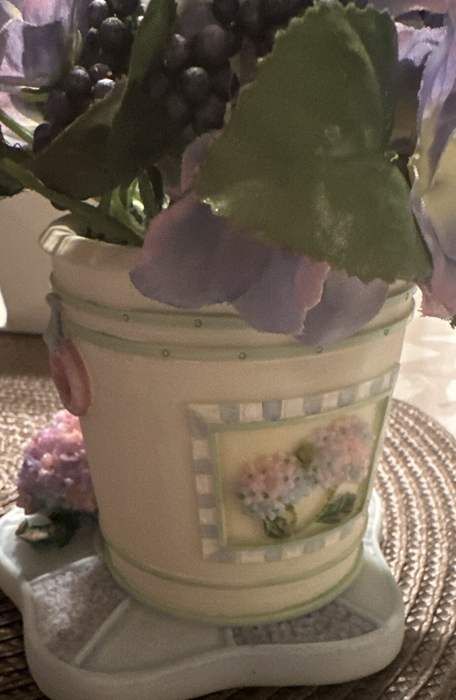 Set of 2 Resin Teacup Mug & bucke Faux Flowers A Richesco Corp CottageCore Decor
