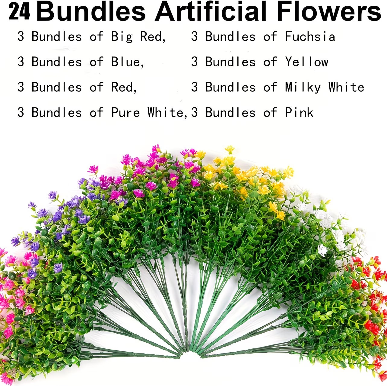 24 Bunches Of 8 Colors, Outdoor Human Fake Flowers Artificial Flowers UV Resista