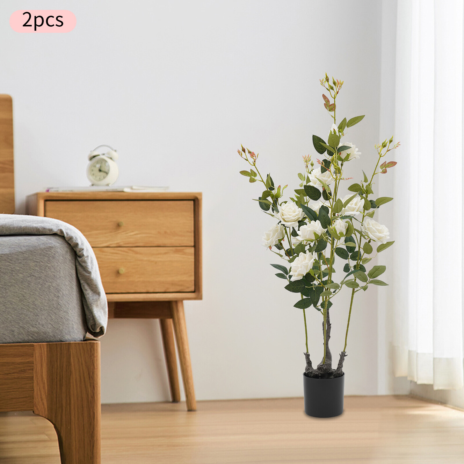 2 Pack 35.4″ Artificial Rose Tree Faux Floral Trees Artificial Flower Plant US！