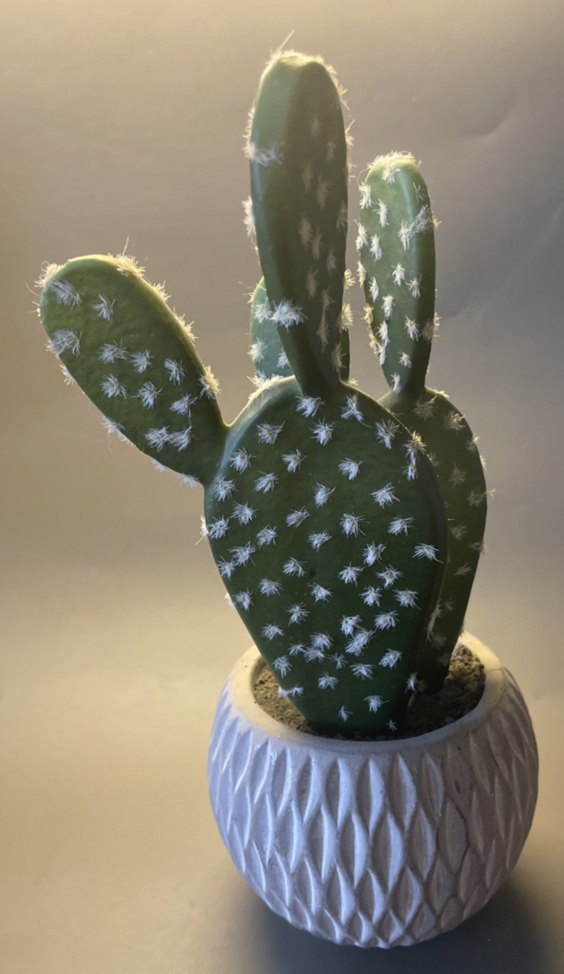 Faux Cactus Plant White Geometric Vase 10″ Tall Home Decor