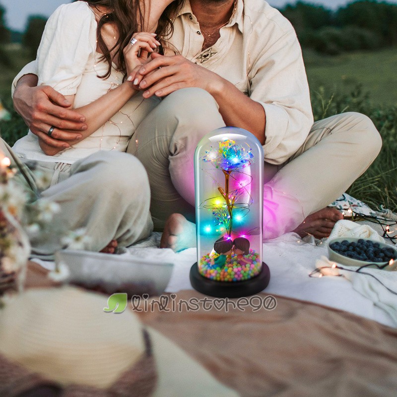 Beauty Rose Flower In Dome Glass LED Night Light Valentine’s Day Women Xmas Gift