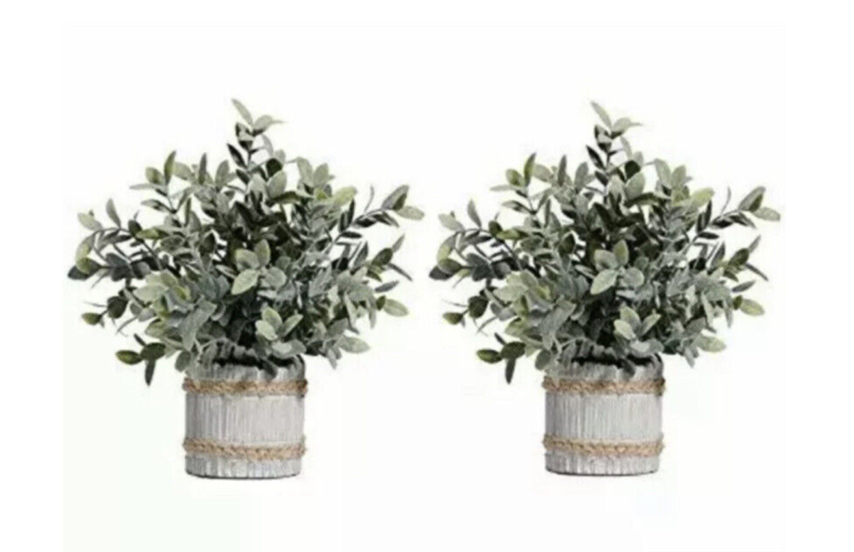 HC STAR 2 Pcs Artificial Plants Small Potted Plastic Fake Plants Green Rosemary