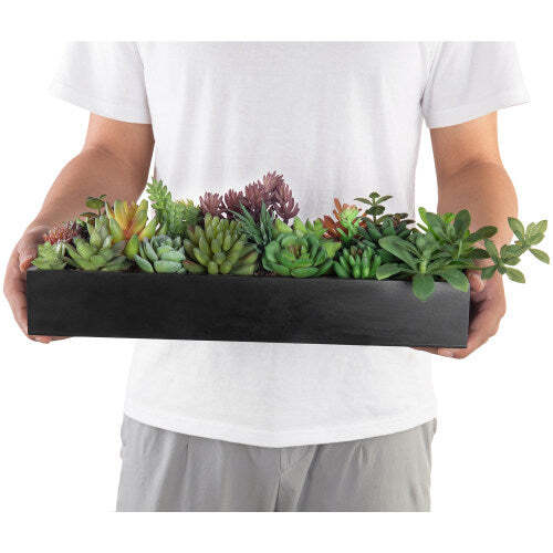 15.75 Inch Artificial Succulent Plants in Rectangular Black Wood Plant Box