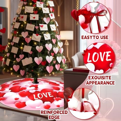 Valentine’s Day Tree Skirt 48 Inch ，Heart Suede Tree Skirt for 48inch Pink