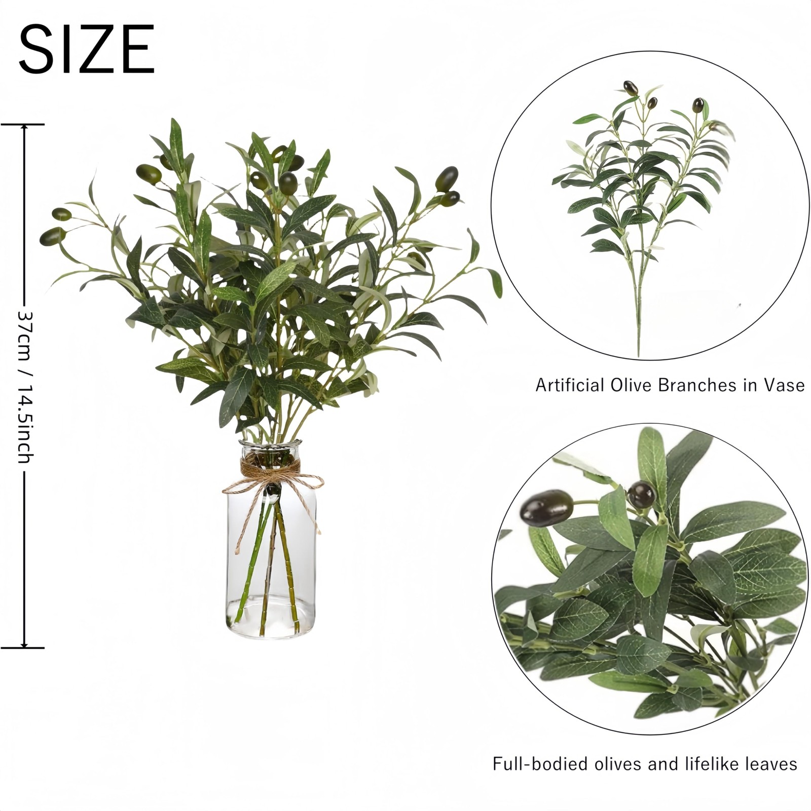 Artificial Plants Olive Branch in Glass Vase, 14.5” Fake Plant Greenery Stems…