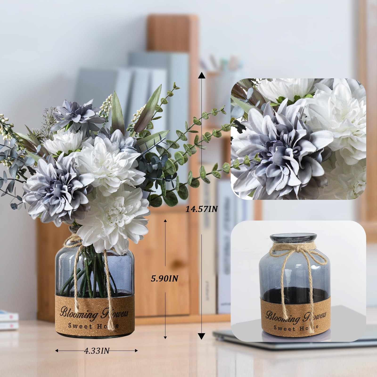 Fake Flowers Vase Artificial Table Centerpieces Faux Dining Room Kitchen