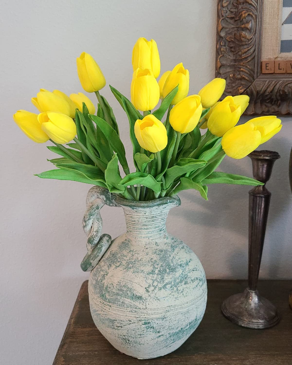 18 PCS Tulips Artificial Flowers Faux Real Touch Bouquets Spring Easter Yellow