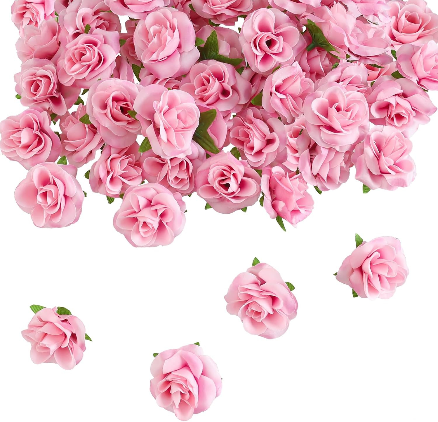 50 Pcs Pink Roses Artificial Flowers 1.7 Inch Mini Rose Flower Head Silk Fake…