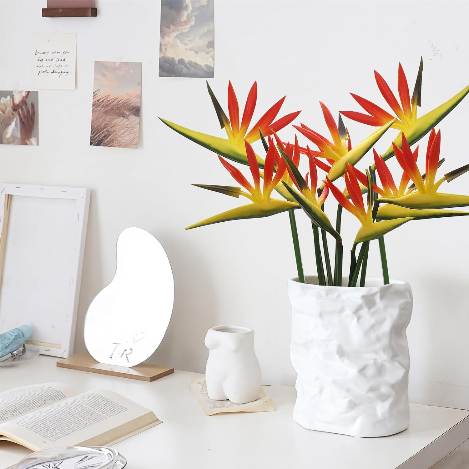 8 Pack 21-1/2 Inch Artificial Flowers Bird of Paradise,Green Plant for Home Gard
