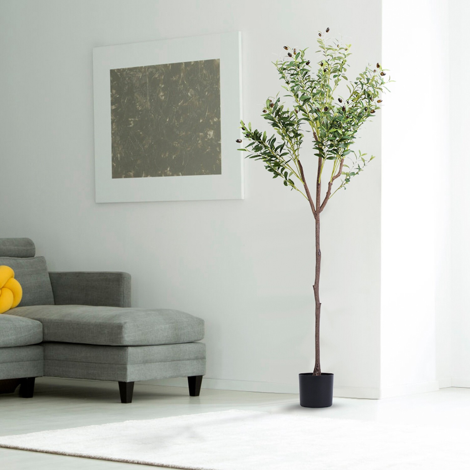 5.9FT Artificial Olive Tree Faux Olive Plants Potted w/ Leaves & Fruit Silk Tree