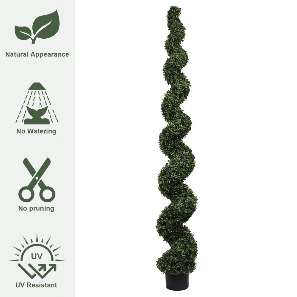 7FT Spiral Topiary Trees Artificial Outdoor Faux Plants Twisted Green Potted