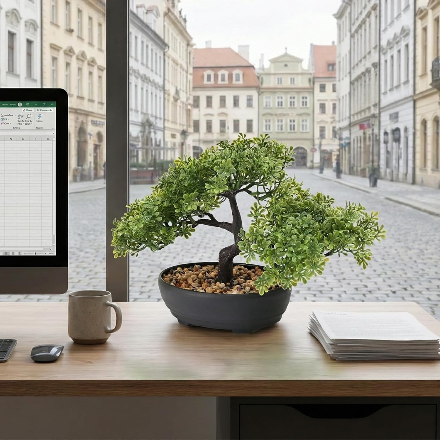 Compact 9.05″ Faux Juniper Bonsai Tree – Maintenance-Free Shelf Accent Piece