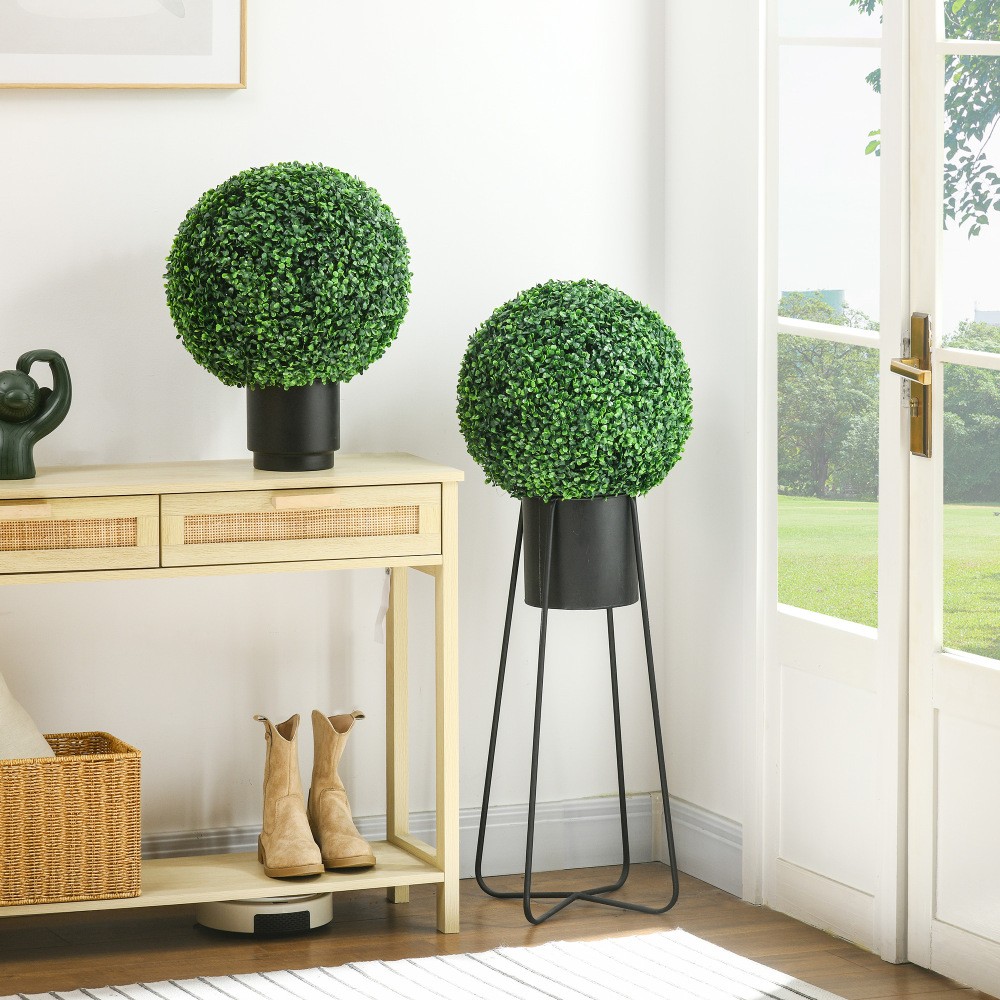2Pcs 15.75″ Faux Boxwood Ball Trees Indoor Outdoor Living Room Office Decor