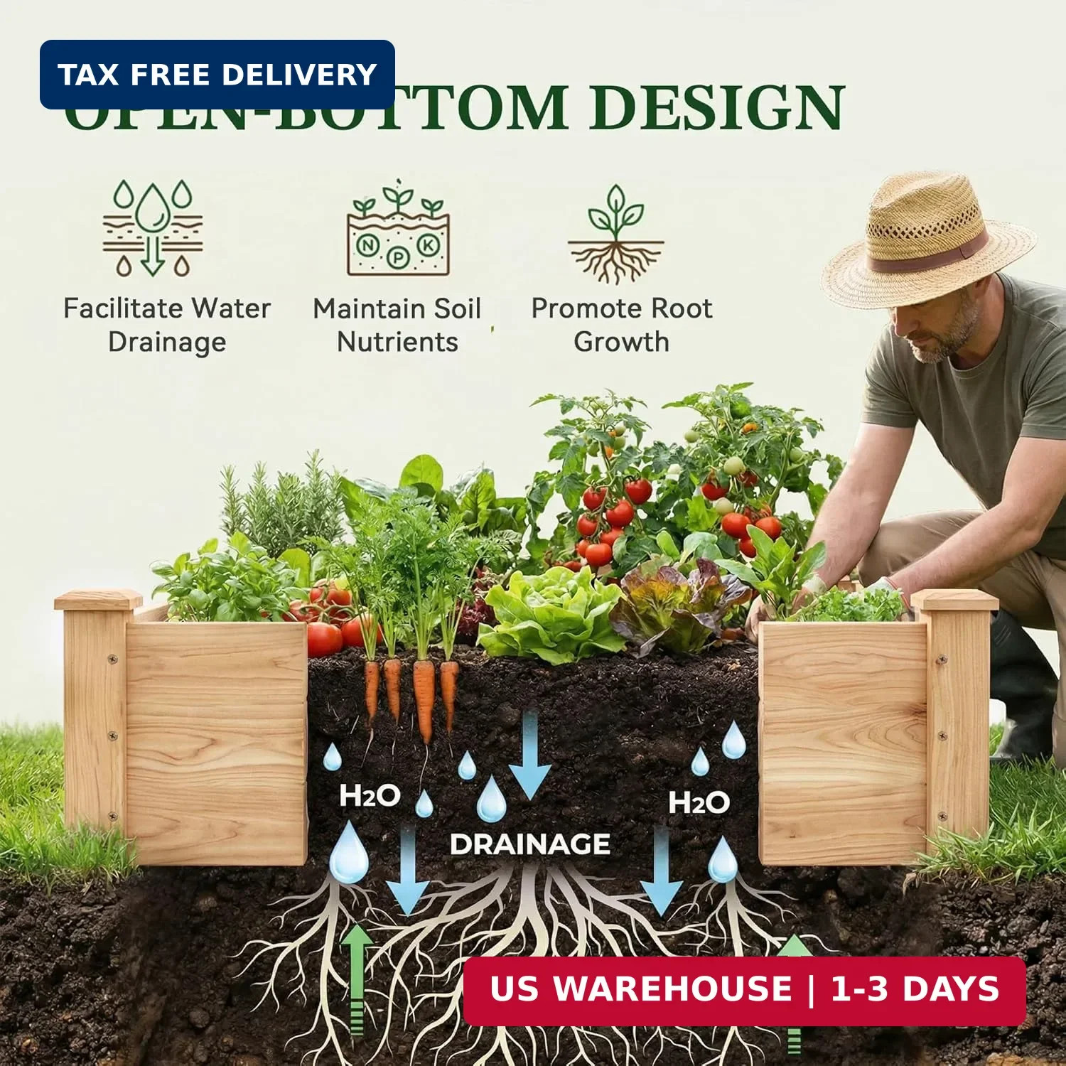 8×2ft Wooden Horticulture Raised Garden Bed Divisible Elevated Planting Planter