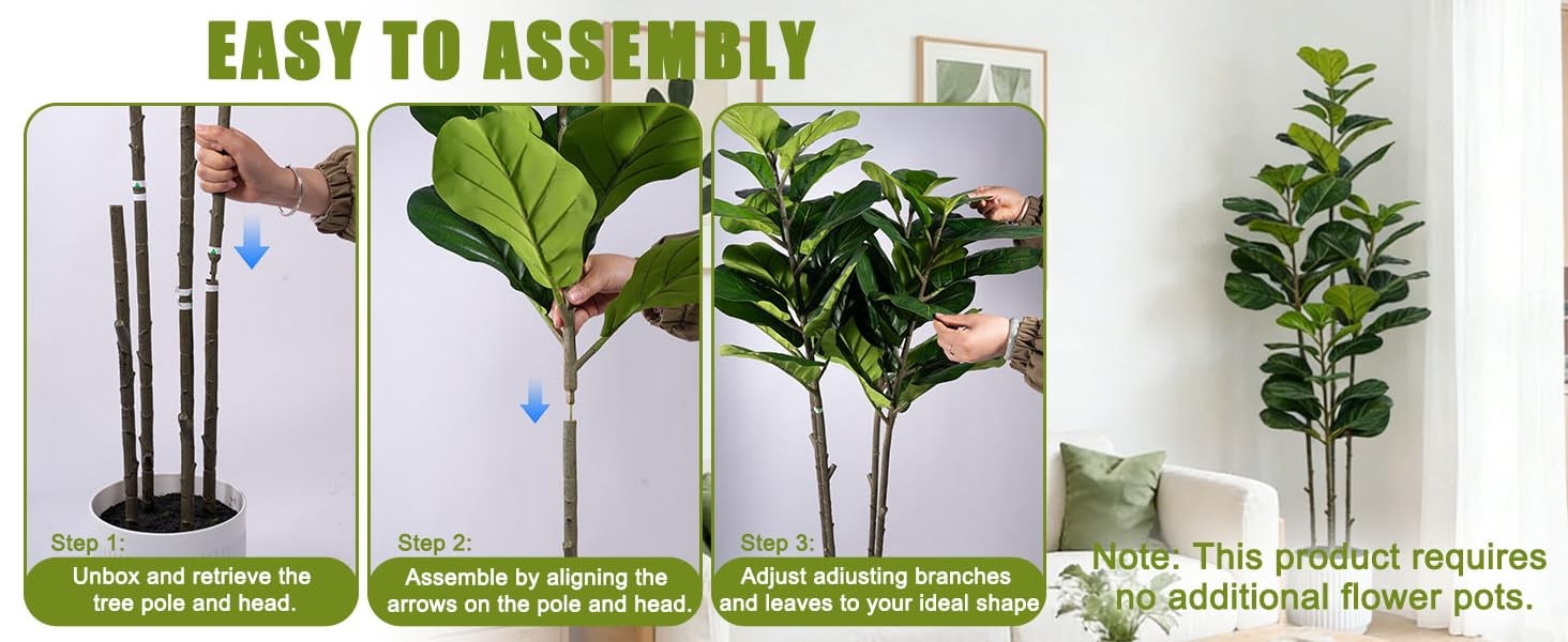 6FT Artificial Fiddle Leaf Fig Tree Four-Trunk, Large Faux Ficus Tree with White