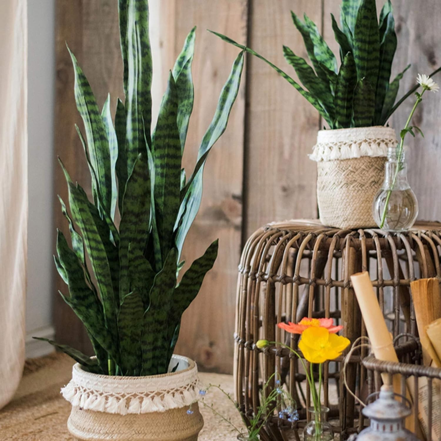 Tall Fake Snake Plant Leaves Set 21 Pcs Various Sizes Home Office Garden Decor