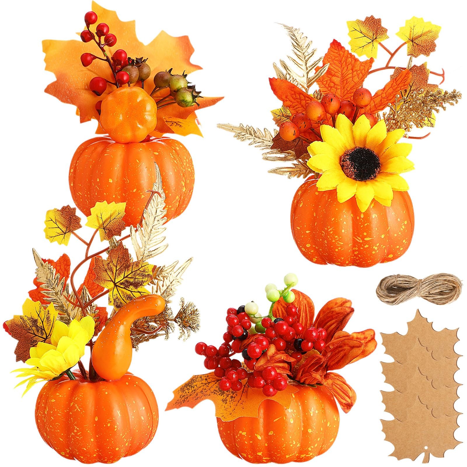 4 PCS Thanksgiving Fall Centerpieces Artificial Pumpkin Flowers Sunflower